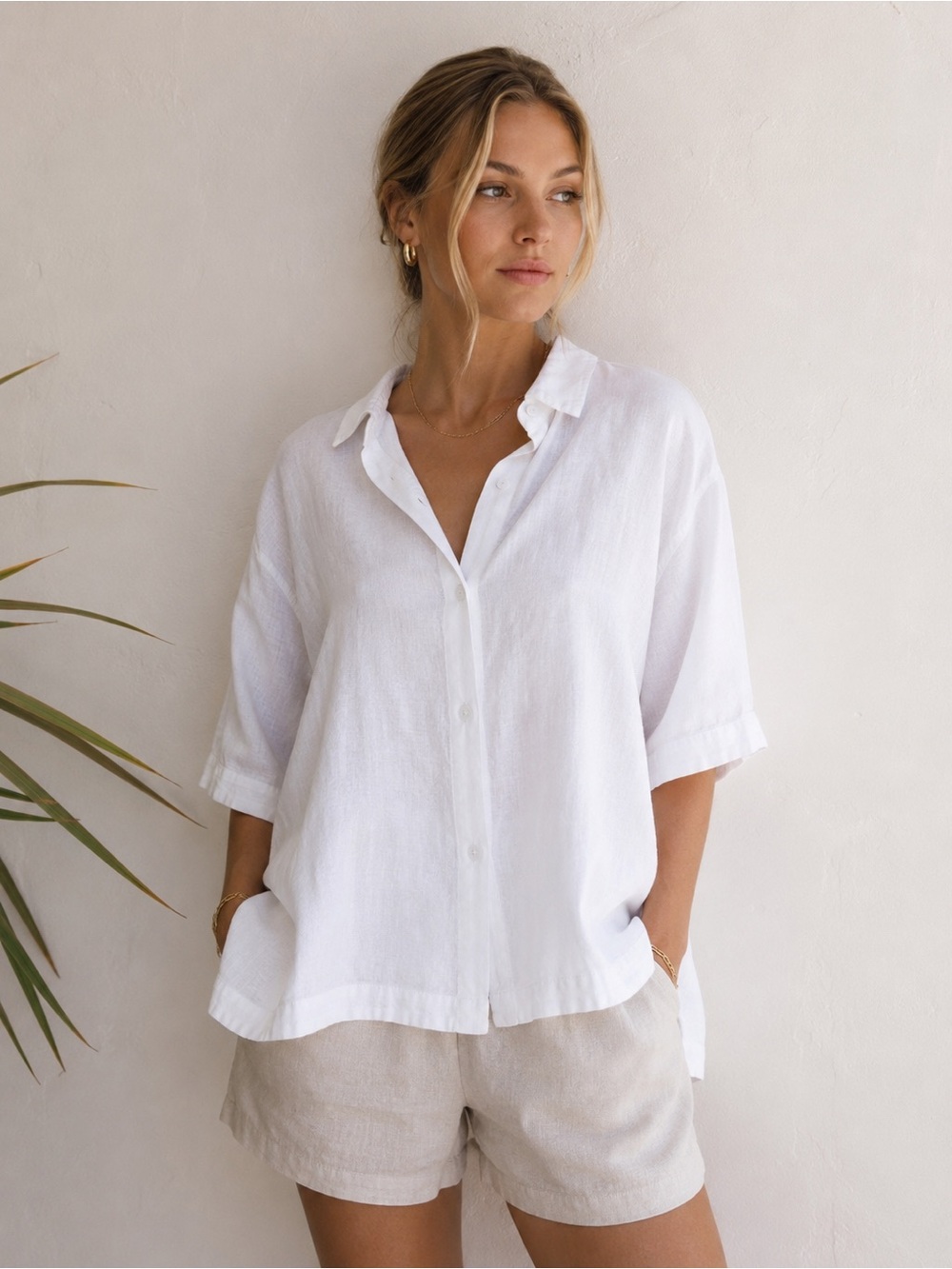 PIYAMA White Cotton Lyocell Button Front Shirt S/M Relaxed Oversized Top